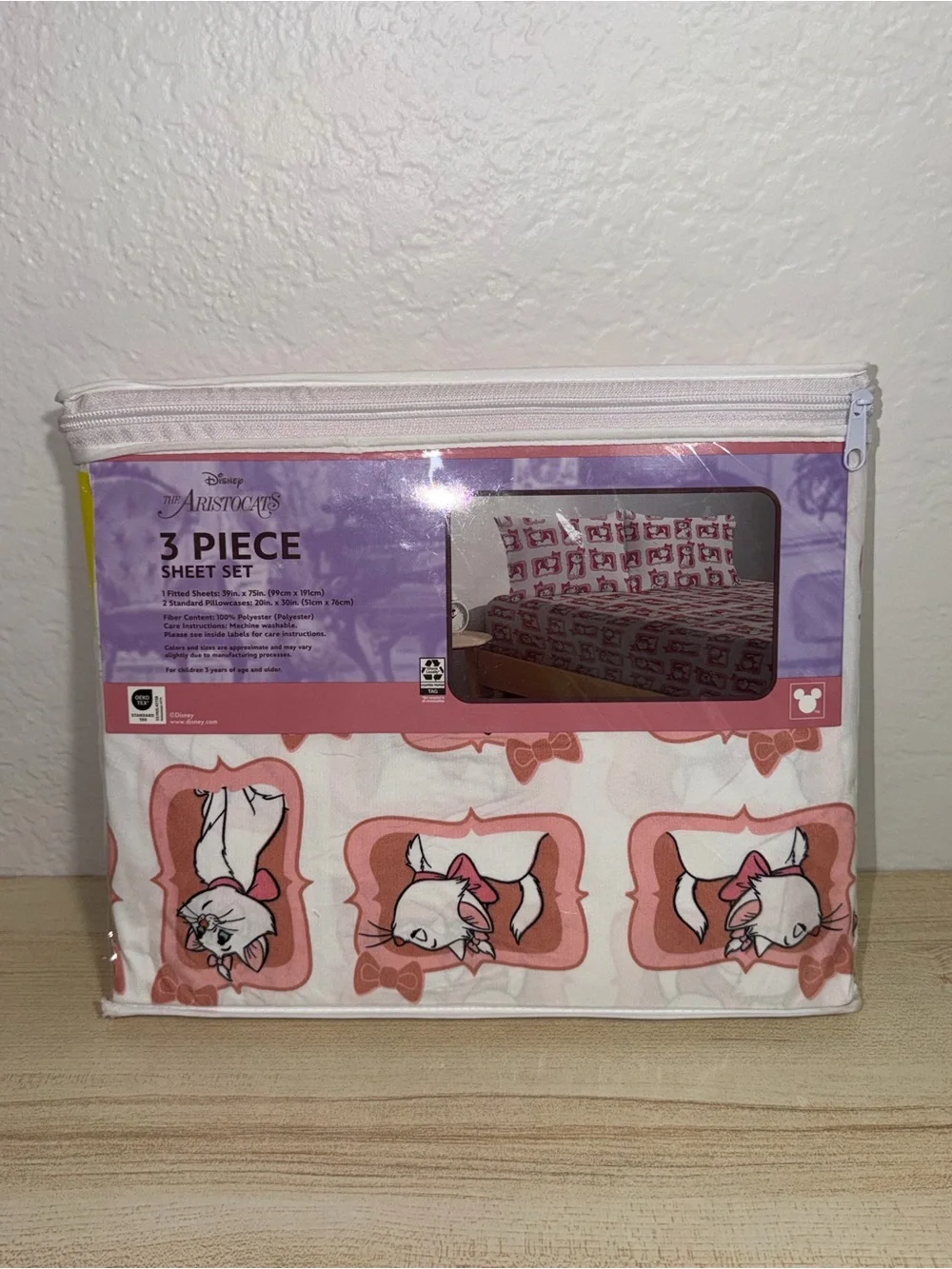 NWT Disney The Aristocats Marie Twin Sheet Set 3 PC Bedding Pink White New